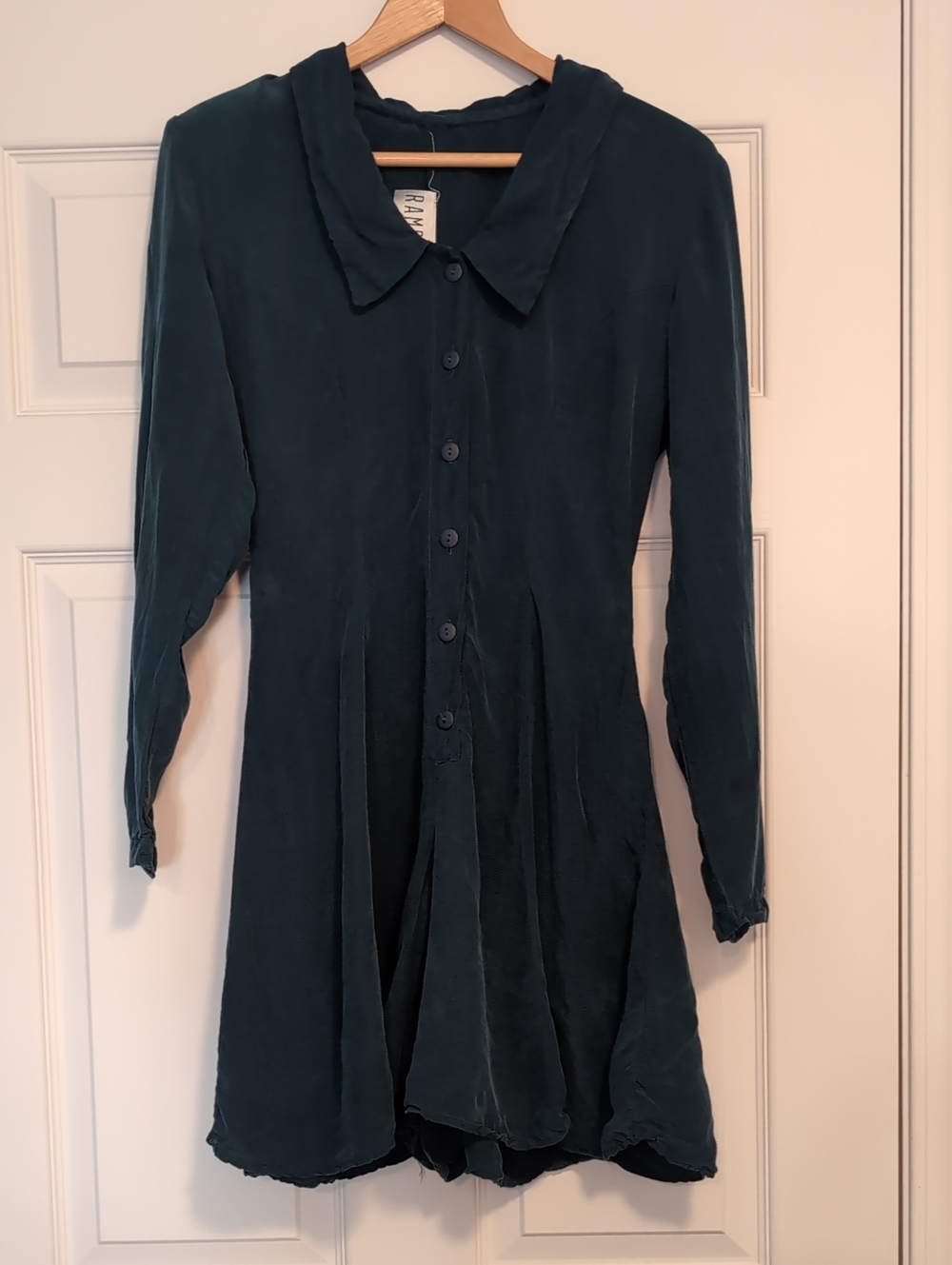 Vintage Rampage Dark Teal Long-Sleeve Button-Front Dress